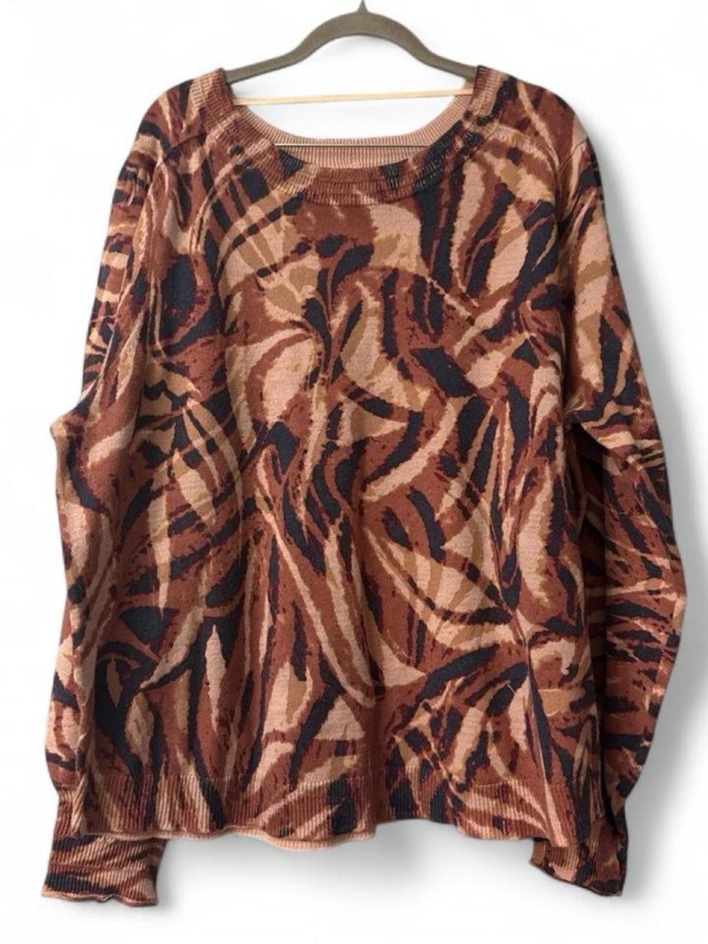 Democracy Long Puff Sleeve Round Neck Abstract Print Sweater